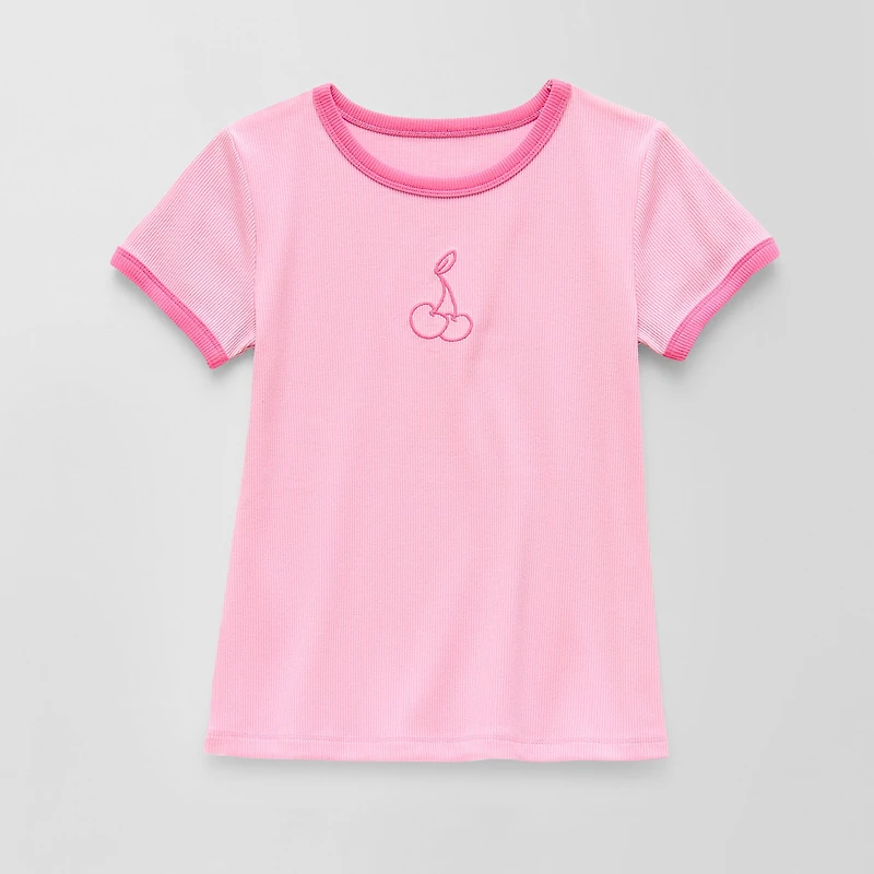 Thereabouts Rib Little & Big Kid Girls Crew Neck Short Sleeve Classic Fit Graphic T-Shirt