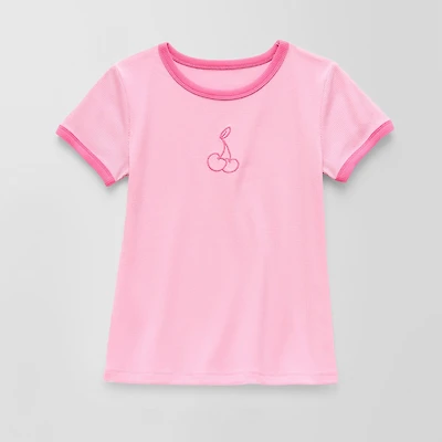 Thereabouts Rib Little & Big Kid Girls Crew Neck Short Sleeve Classic Fit Graphic T-Shirt