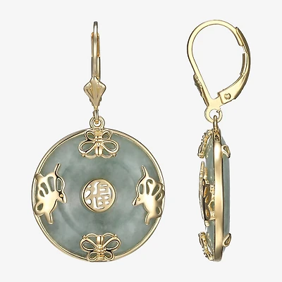 Womens Genuine Green Jade 18K Gold Over Silver Drop Earrings