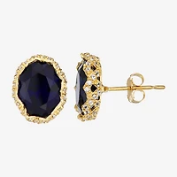 Lab Created Blue Sapphire 10K Gold 7.6mm Oval Stud Earrings