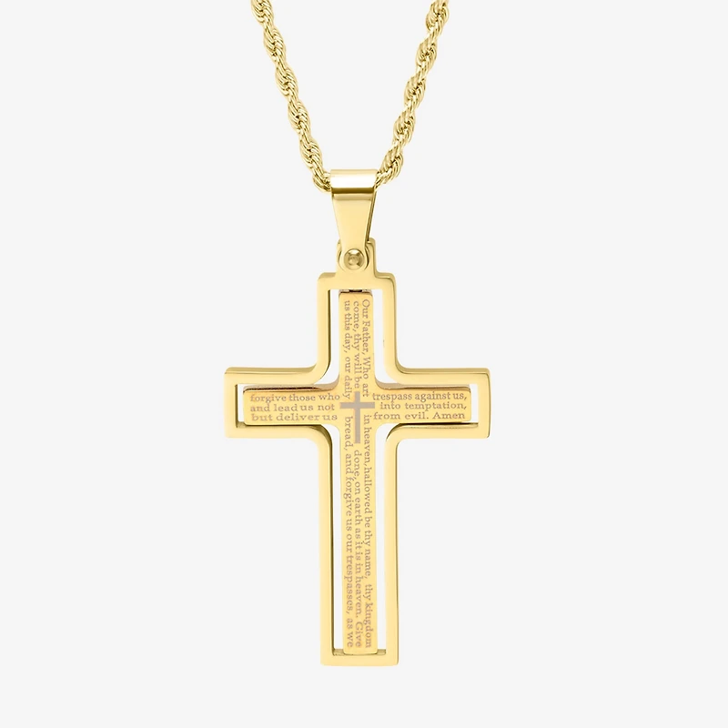 Steeltime Mens 18K Gold Over Stainless Steel Cross Hypoallergenic 24 Inch Pendant Necklace