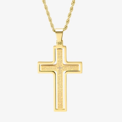 Steeltime Mens 18K Gold Over Stainless Steel Cross Hypoallergenic 24 Inch Pendant Necklace