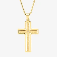 Steeltime Mens 18K Gold Over Stainless Steel Cross Hypoallergenic 24 Inch Pendant Necklace