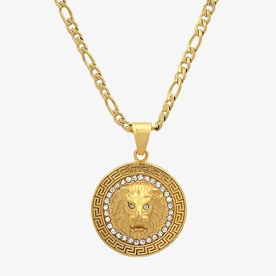 Steeltime Lion Mens Cubic Zirconia 18K Gold Over Stainless Steel Round Hypoallergenic 24 Inch Pendant Necklace