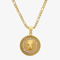 Steeltime Lion Mens Cubic Zirconia 18K Gold Over Stainless Steel Round Hypoallergenic 24 Inch Pendant Necklace