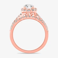 Signature By Modern Bride (G-H / Si1-Si2) Womens 1 1/3 CT. T.W. Lab Grown White Diamond 10K Gold Pear Side Stone Halo Bridal Set