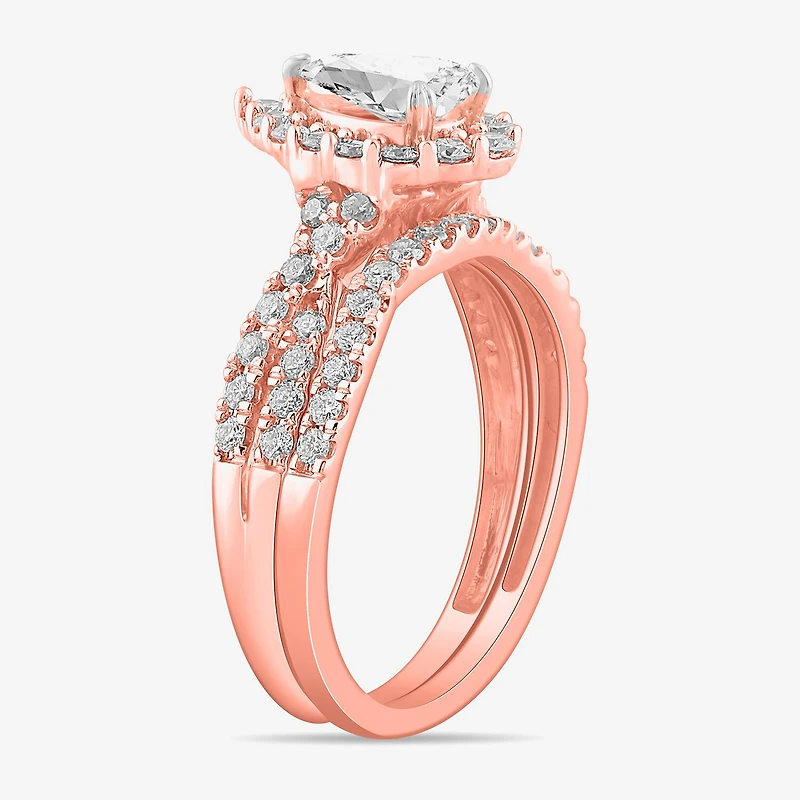 Signature By Modern Bride (G-H / Si1-Si2) Womens 1 1/3 CT. T.W. Lab Grown White Diamond 10K Gold Pear Side Stone Halo Bridal Set