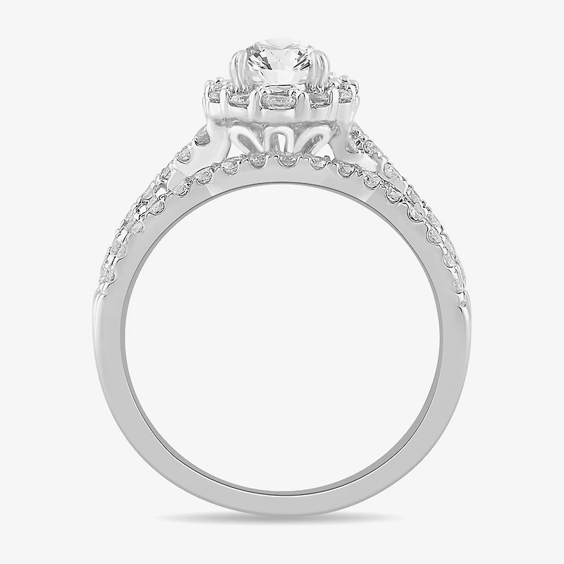 Signature By Modern Bride (G-H / Si1-Si2) Womens 1 1/3 CT. T.W. Lab Grown White Diamond 10K Gold Pear Side Stone Halo Bridal Set