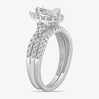 Signature By Modern Bride (G-H / Si1-Si2) Womens 1 1/3 CT. T.W. Lab Grown White Diamond 10K Gold Pear Side Stone Halo Bridal Set