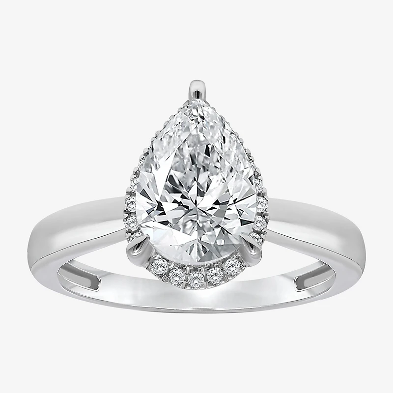 (I / I1) Womens 2 1/7 Ct. T.W. Lab Grown White Diamond 14K Gold Pear Halo Engagement Ring