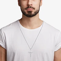 Crucifix Mens Sterling Silver Cross 24 Inch Pendant Necklace