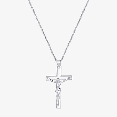 Crucifix Mens Sterling Silver Cross 24 Inch Pendant Necklace