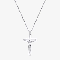 Crucifix Mens Sterling Silver Cross 24 Inch Pendant Necklace