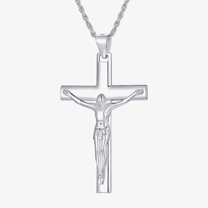 Crucifix Mens Sterling Silver Cross 24 Inch Pendant Necklace