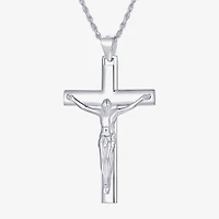 Crucifix Mens Sterling Silver Cross 24 Inch Pendant Necklace