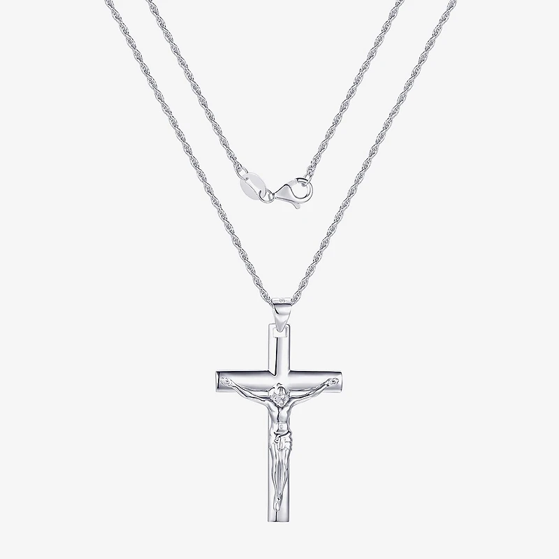 Crucifix Mens Sterling Silver Cross 24 Inch Pendant Necklace