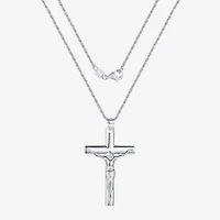 Crucifix Mens Sterling Silver Cross 24 Inch Pendant Necklace
