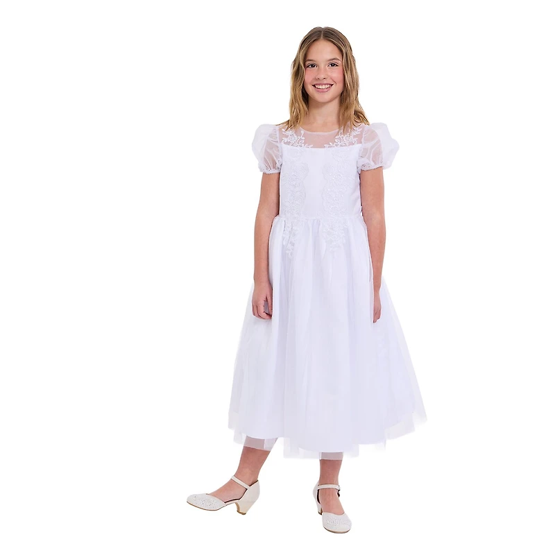 Bonnie Jean Big Kid Girls Communion Short Sleeve Puffed Flower Girl Fit + Flare Dress
