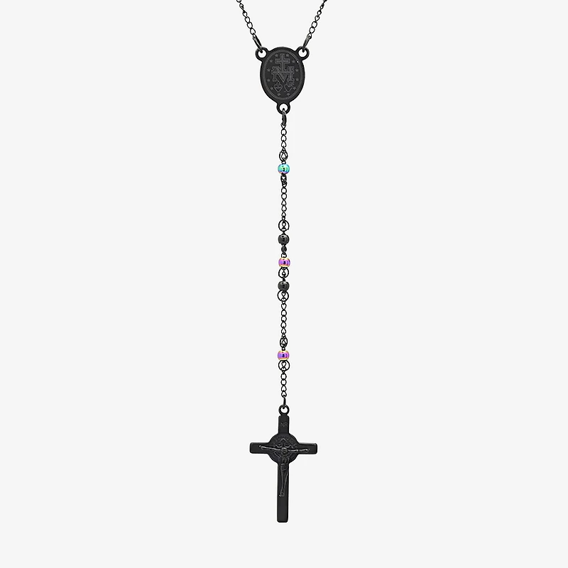 Steeltime Miraculous Medal Mens Stainless Steel Hypoallergenic 26 Inch Rosary Necklace