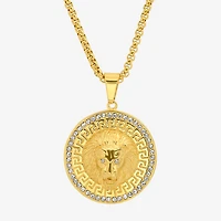 Steeltime Lion Mens Cubic Zirconia 18K Gold Over Stainless Steel Round Hypoallergenic 24 Inch Pendant Necklace