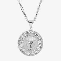 Steeltime Lion Mens Cubic Zirconia Stainless Steel Round Hypoallergenic 24 Inch Pendant Necklace