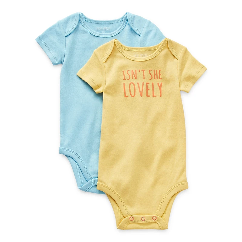 Okie Dokie Baby Girls Crew Neck Short Sleeve Rib 2-pc. Bodysuit