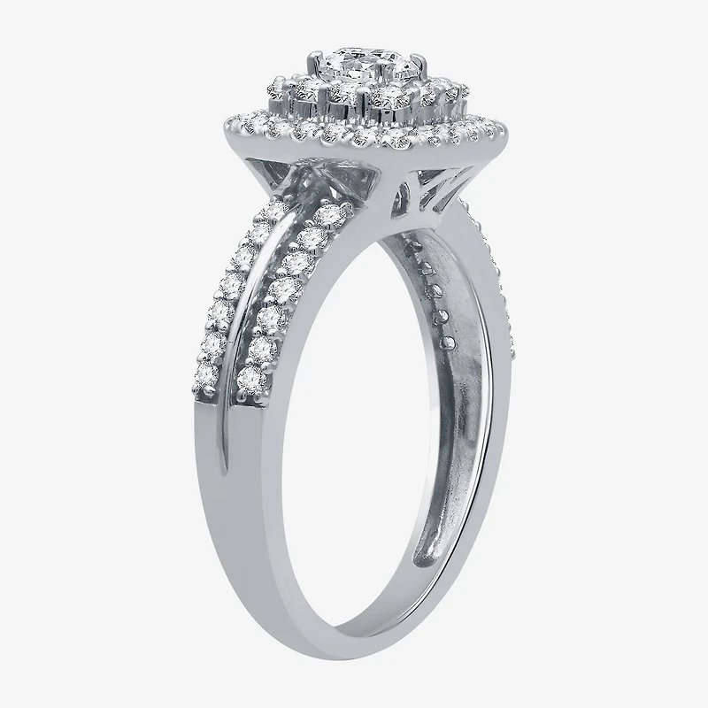 Signature By Modern Bride Womens 1 1/4 CT. T.W. Natural Diamond 10K Gold Cushion Side Stone Halo Bridal Set