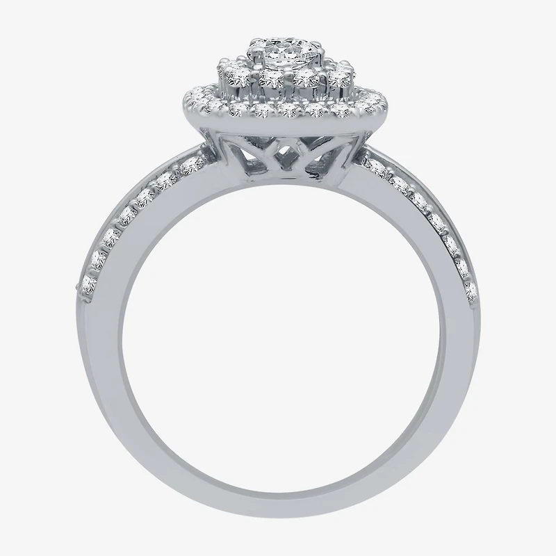 Signature By Modern Bride Womens 1 1/4 CT. T.W. Natural Diamond 10K Gold Cushion Side Stone Halo Bridal Set