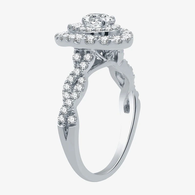 Signature By Modern Bride (G / Si1 - Si2) Womens 1 1/2 CT. T.W. Lab Grown White Diamond 10K Gold Side Stone Halo Bridal Set