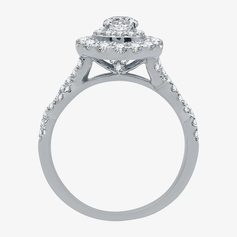 Signature By Modern Bride (G / Si1 - Si2) Womens 1 1/2 CT. T.W. Lab Grown White Diamond 10K Gold Side Stone Halo Bridal Set