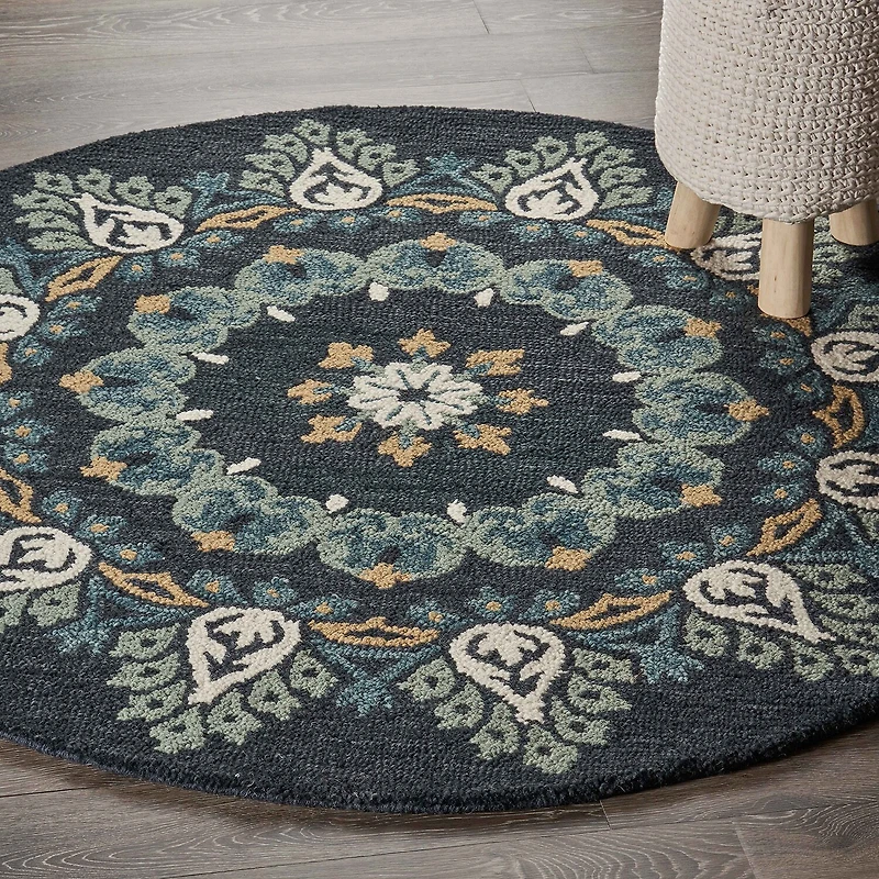 Daisy Cel Floral Hand Tufted Indoor Round Area Rug