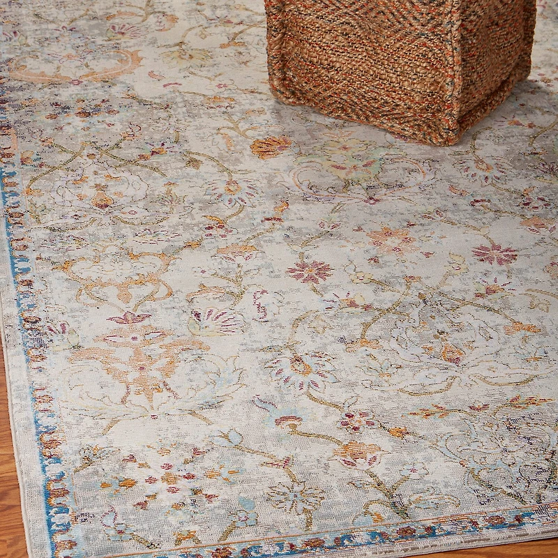 Glossy Qiera Floral Stain Resistant Indoor Rectangular Area Rug