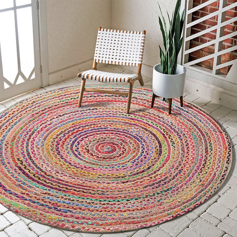 Halen Dia Geometric Braided Stain Resistant Indoor Round Accent Rug