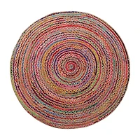 Halen Dia Geometric Braided Stain Resistant Indoor Round Area Rug