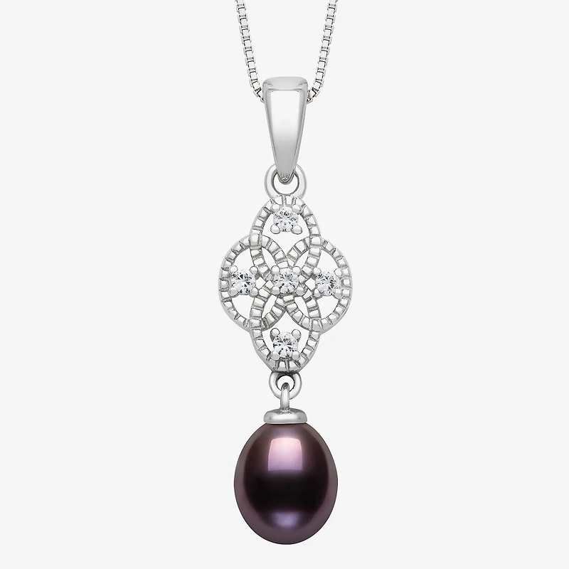 Limited Quantities! Womens Dyed Black Cultured Freshwater Pearl Sterling Silver 18 Inch Pendant Necklace