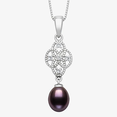 Limited Quantities! Womens Dyed Black Cultured Freshwater Pearl Sterling Silver 18 Inch Pendant Necklace