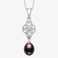 Limited Quantities! Womens Dyed Black Cultured Freshwater Pearl Sterling Silver 18 Inch Pendant Necklace