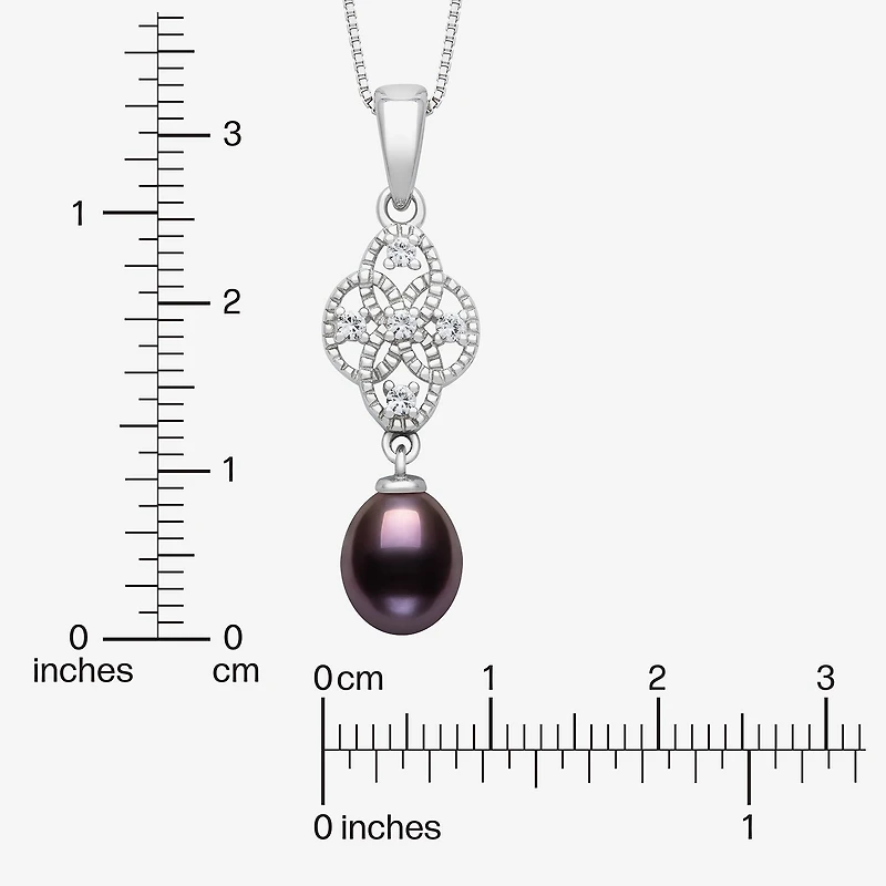 Limited Quantities! Womens Dyed Black Cultured Freshwater Pearl Sterling Silver 18 Inch Pendant Necklace