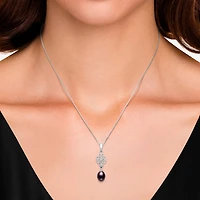 Limited Quantities! Womens Dyed Black Cultured Freshwater Pearl Sterling Silver 18 Inch Pendant Necklace