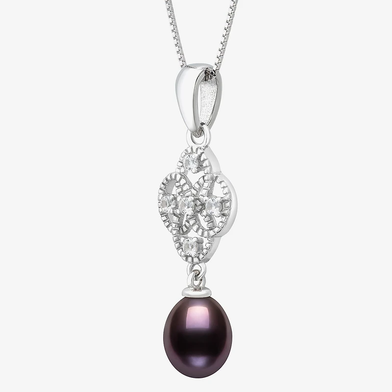 Limited Quantities! Womens Dyed Black Cultured Freshwater Pearl Sterling Silver 18 Inch Pendant Necklace