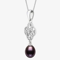 Limited Quantities! Womens Dyed Black Cultured Freshwater Pearl Sterling Silver 18 Inch Pendant Necklace