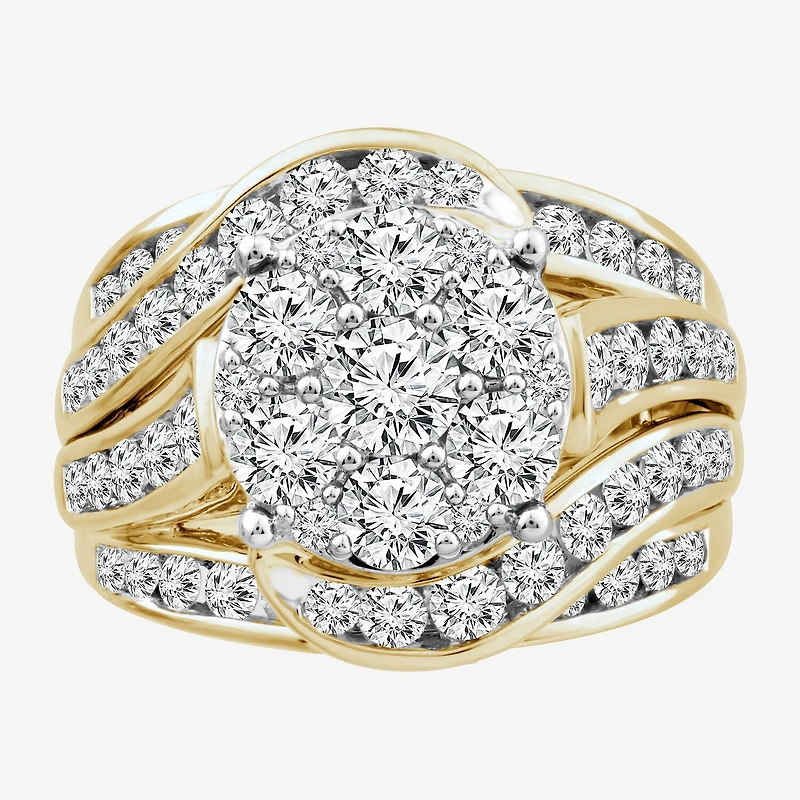 Round 3 CT.T.W. Natural Diamond Side Stone Engagement Ring in 10K or 14K Gold