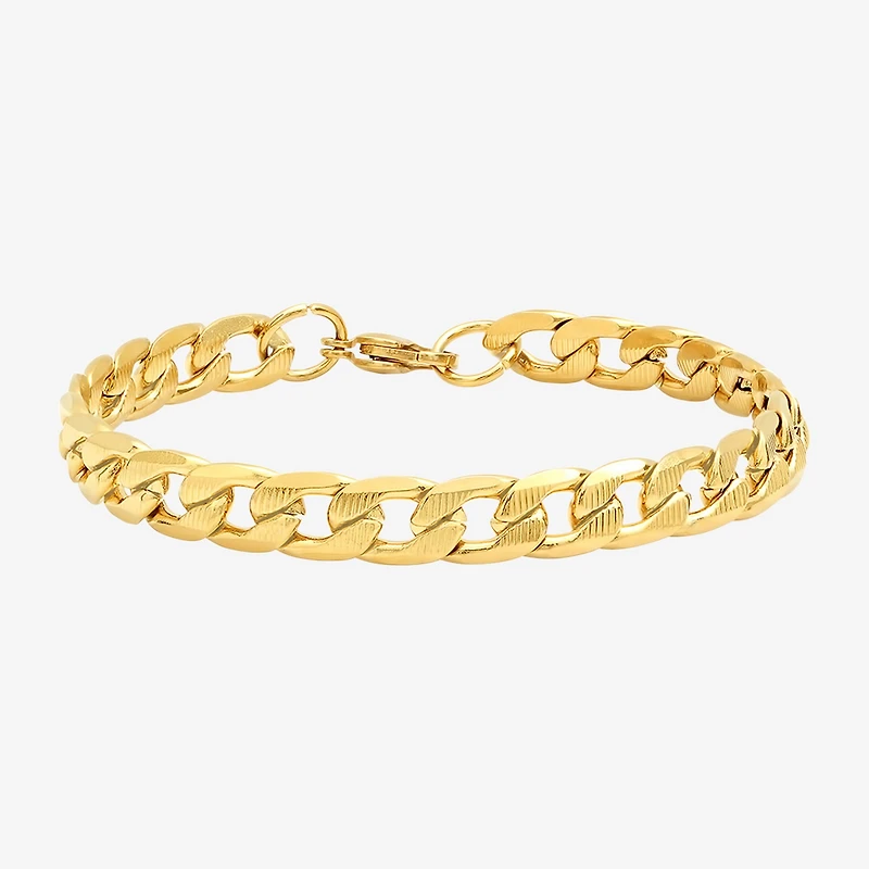Steeltime Mens 18K Gold Over Stainless Steel Solid Hypoallergenic 8 1/2 Inch Link Bracelet
