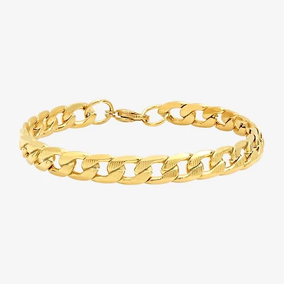 Steeltime Mens 18K Gold Over Stainless Steel Solid Hypoallergenic 8 1/2 Inch Link Bracelet