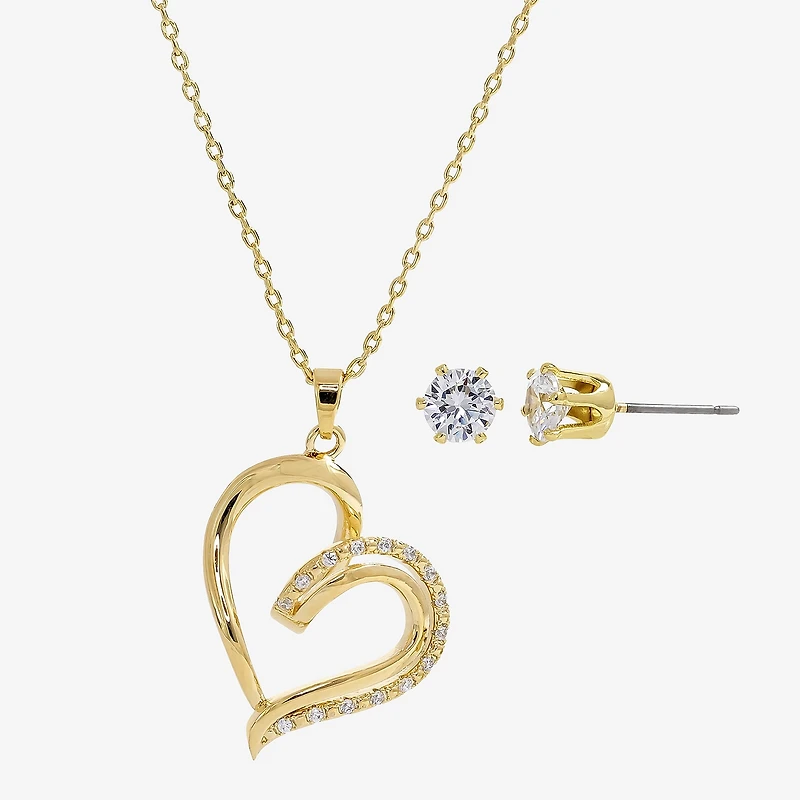Sparkle Allure Womens Cubic Zirconia 14K Gold Over Brass Heart 2-pc. Jewelry Set