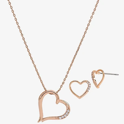 Sparkle Allure Womens Cubic Zirconia 18K Rose Gold Over Brass Heart 2-pc. Jewelry Set