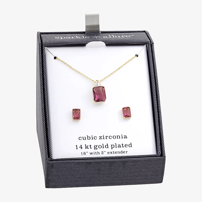 Sparkle Allure Womens Purple Cubic Zirconia 14K Gold Over Brass Rectangular 2-pc. Jewelry Set