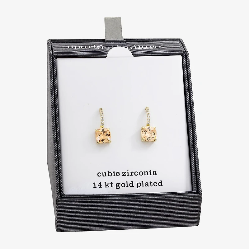 Sparkle Allure Womens Champagne Cubic Zirconia 14K Gold Over Brass Drop Earrings