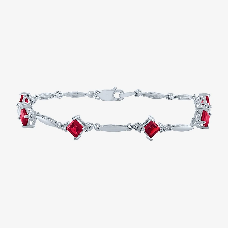 Womens Lab Created Red Ruby Sterling Silver Tennis Bracelet