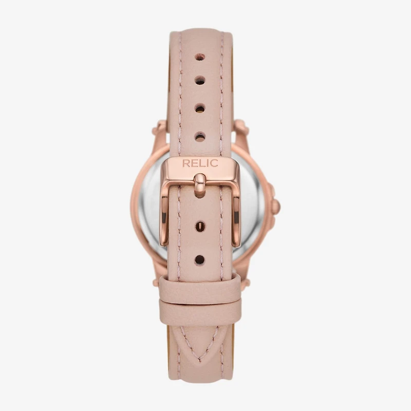 Relic By Fossil Womens Pink Leather Strap Watch Zr34647